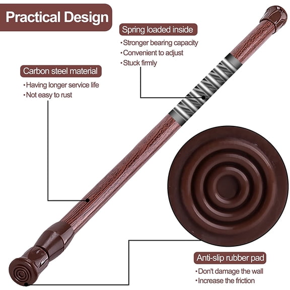 PYYNA-6 Pack Cupboard Bars Adjustable Spring Tension Rods Wood Grain Refrigerator Bar Extendable Rod for DIY Projects, 15.7" to 28"