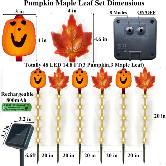 PYYNA-6 Pack Fall Decor Solar Maple Leaf Pumpkin Lights for Thanksgiving Decorations Outdoor,Waterproof Solar Thanksgiving Fall Leaves Pumpkin Garden Stake Lights for Outside Pathway Harvest Decor
