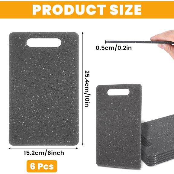 PYYNA-6 Pcs Plastic Cutting Boards, Small Rectangular Cutting Board Set, Granite Color, Injection Molded Polypropylene (PP), 10 x 6 Inches, Dishwasher Safe, Space Saving, For Fruits