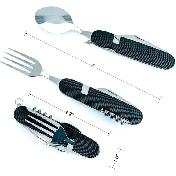 PYYNA-6-in-1 Multi-Function Camping Utensil Flatware Set Detachable Spoon Fork Knife Combo Mess Kit with Carrying Pouch(Black + Blue + Red)