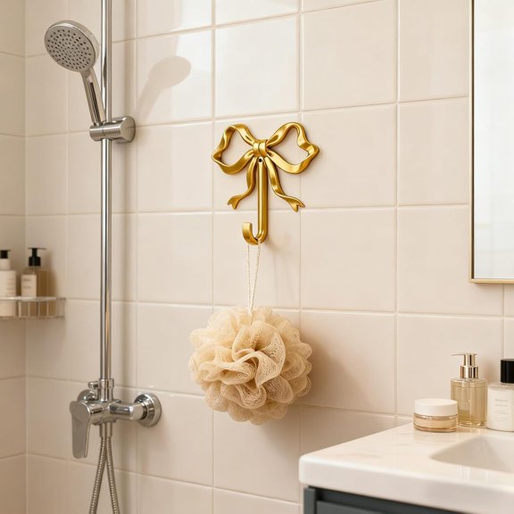 PYYNA-6Pcs Gold Bow Hooks for Wall, Bow Towel Hook Alloy Bow Knot Door Hanger Rack with Screws for Hanging Coat, Hat, Bag, Key, Bathroom, Bedroom, Shower, Kitchen, Living Room Decor