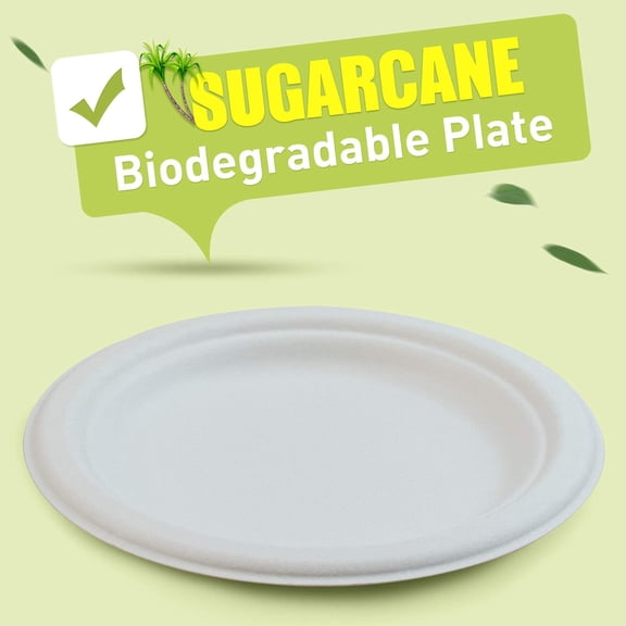 PYYNA-7-Inch, 125-Count, Compostable Plates, Natural Bagasse (Sugarcane Fiber), Everyday Tableware - Disposable Gluten-Free Eco-Friendly