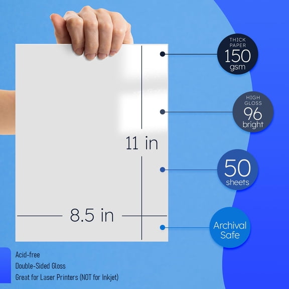 PYYNA-8.5 x 11 Double Sided C2S Glossy Paper for Full Color Laser Printing, Great for Photos Brochures Flyers Posters Business Everyday Printing, 100lb Text (40lb Bond), Acid Free Gloss Coated, 50 Sh