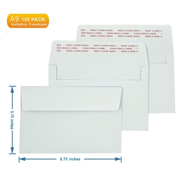 PYYNA-A9 Invitation envelopes100 PCS 5.75x8.75 in - windowless design 120GSM white paper envelopes with printable quick self-seal for invitations, greeting cards, invoices
