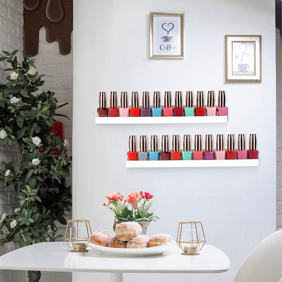 PYYNA-Acrylic Floating Shelves 2-Pack White Wall Shelf for Bathroom, Bedroom, or Kitchen Easy Installation with Adhesive (No-Drill) or Screws (Drill Required) 13.8" Modern Rack (White 2 Pack)