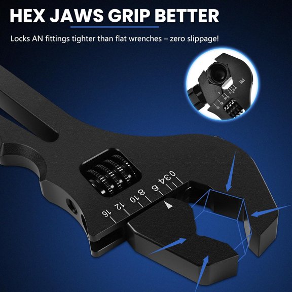 PYYNA-Adjustable AN Wrench 3AN-16AN - Lightweight Aerospace Aluminum, Black Anodized Finish for AN Hose & Fuel Line Fittings (Non-Scratch Jaw)