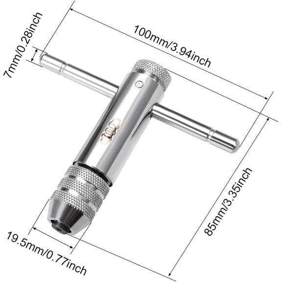 PYYNA-Adjustable Ratchet Tap Wrench T-Handle, for Metric M3-M8 Thread Taps, Ratcheting T Handle Holder Reamer Hand Tapping Tool for Machinist Repair, 85mm (3.35-inch) Body
