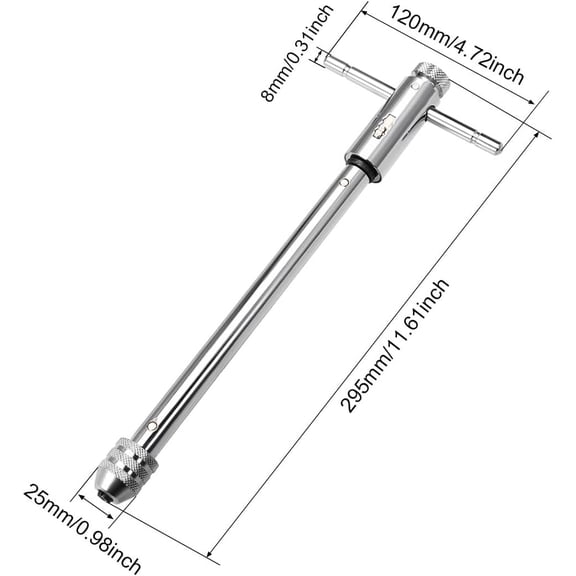 PYYNA-Adjustable Ratchet Tap Wrench T-Handle, for Metric M5-M12 Thread Taps, Ratcheting t Handle Holder Reamer Hand Tapping Tool for Machinist Repair, 295mm (11.61-inch Approx.) Body