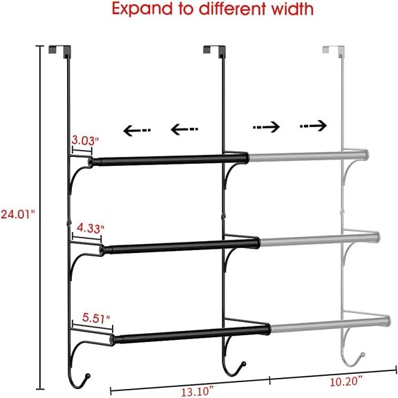 PYYNA-Auledio Adjustable Over The Door Triple Towel Rack with Hooks,Black