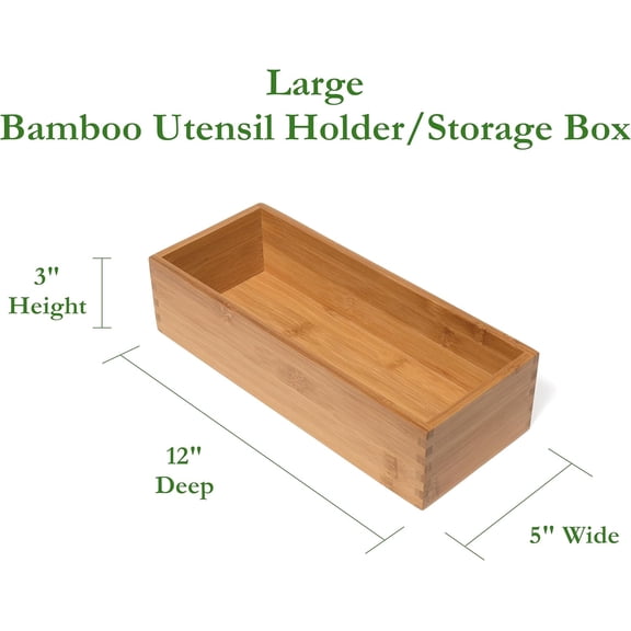 PYYNA-Bamboo Utensil Holder Storage Box for Cooking Tools, Makeup, or Office Supplies, 5" x 12" x 3"