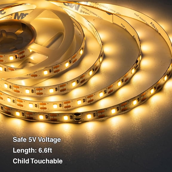 PYYNA-Battery Powered LED Strip Lights,6.6FT 120 LED Battery Operated LED Strip Lights for Shelves and Under Cabinet Indoor Use,Flexible Strip Lights Warm White,Non-Waterproof