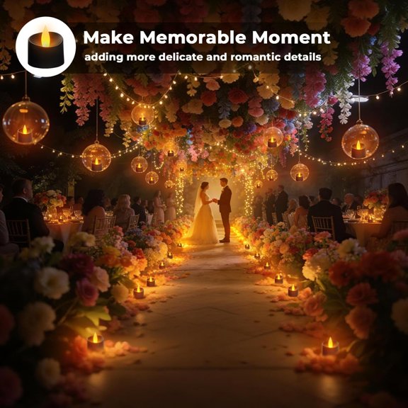 PYYNA-Black Ambience Kit - 24 Pack Premium LED Tea Lights for Modern Home Decor, Memorial Services & Dark Themed Parties (Black Base, 24 Pack)