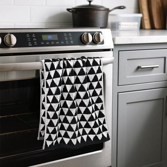 PYYNA-Black Hand Towels for Bathroom & Kitchen (Geometric Triangle), 2 Pack Cotton Quick Dry Towels for Hand Face Hair 13x29 Inches, Modern & Farmhouse