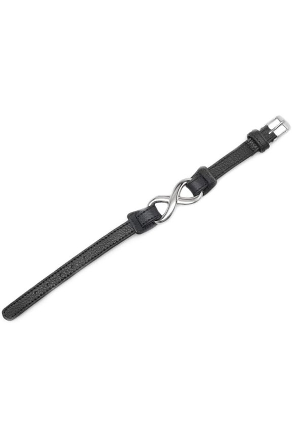 -Black Leather Infinity Bracelet for Men Women Couples Adjustable Solid Stainless Steel (6-9.5 inch)