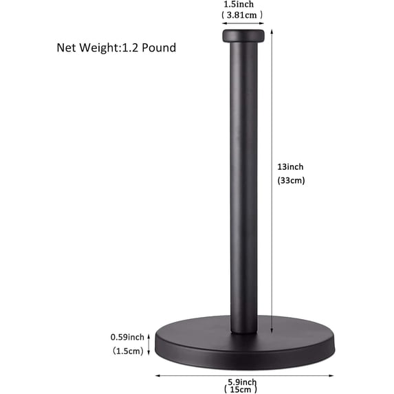 PYYNA-Black Standing Paper Towel Holder for Kitchen& Bathroom Countertop,Under Counter, Table Or BBQ, Standard or Jumbo-Sized Roll Paper (with Stainless Steel Base)