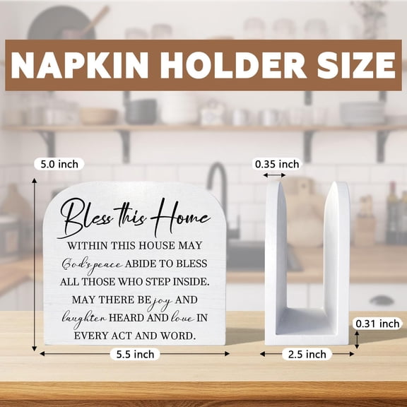 PYYNA-Bless This Home Wood Napkin Holder, Home Blessing Housewarming Wooden Standing Napkin Dispenser for Table Kitchen Dining Room Party Cafe Bar Decorations