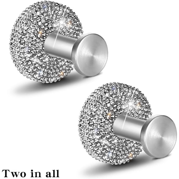 PYYNA-Bling Hooks for Shower, Bathroom, Kitchen, Glass Door, Mirror, Tile Loofah, Towel, Coat, Bath Robe for Hanging up to 15 lbs Polished Matte Chrome, Glitter Rhinstones (Silver-2 Pack)
