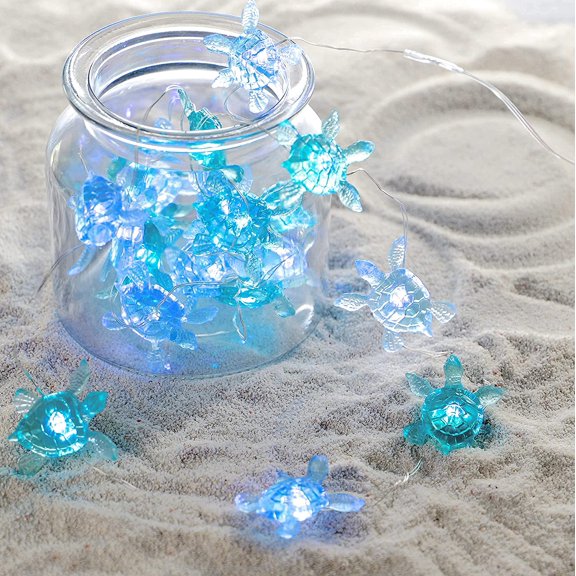 PYYNA-Blue Sea Turtle String Lights Battery Powered Summer Beach Decor with Remote Acrylic Sea Turtle Decor for Bathroom Shower Curtain
