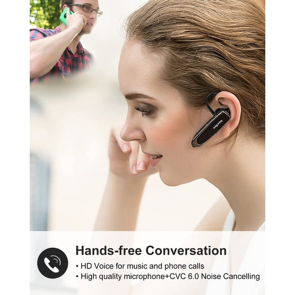 PYYNA-Bluetooth Earpiece V5.0 Wireless Handsfree Headset with Microphone 24 Hrs Driving Headset 60 Days Standby Time for iPhone Android Samsung Laptop Trucker Driver (Black)