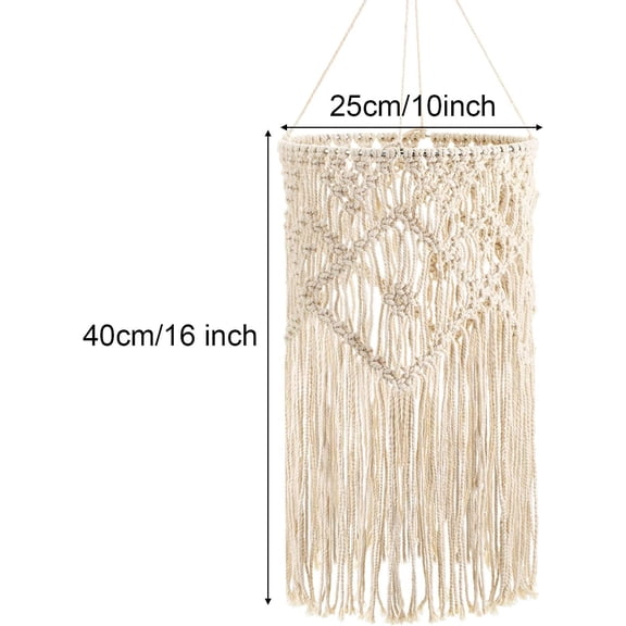 PYYNA-Boho Hanging Lamp Shade Macrame Lamp Shade Light Cover Pendant Ceiling Decor for Living Room, Bedroom and Bathroom, Warm White, Bulb Not Included