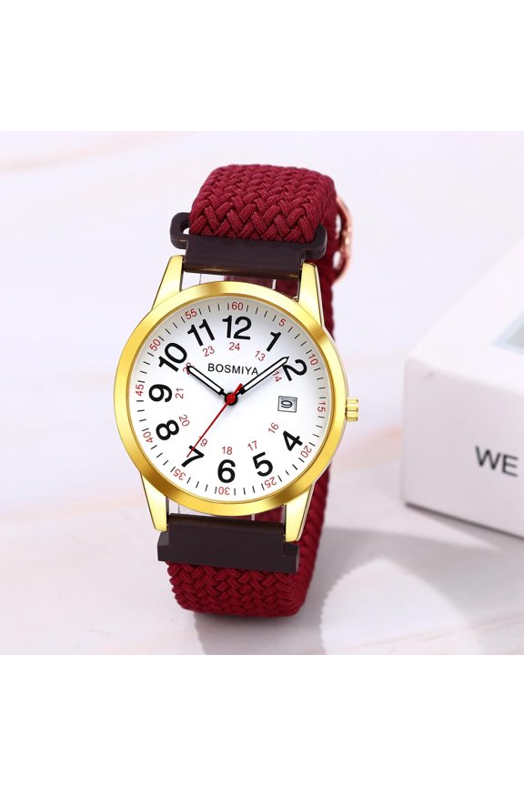 -Braided Elastic Nurse Watch for Medical: 12/24 Hour Military Time Day Date Easy Read Casual Analog Watch