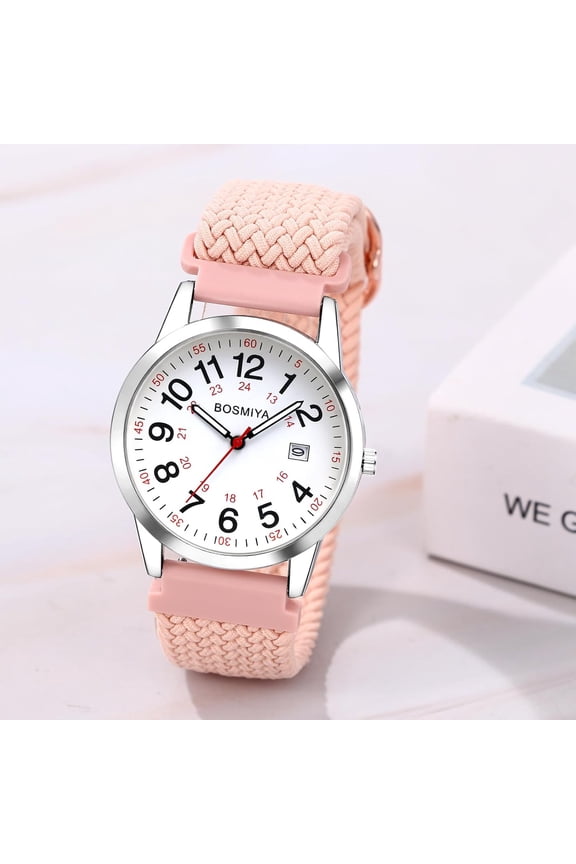 -Braided Elastic Nurse Watch for Medical: 12/24 Hour Military Time Day Date Easy Read Casual Analog Watch