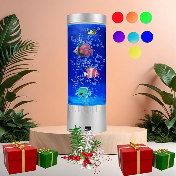 PYYNA-Bubble Fish Lamp with Color Changing Relaxing Mood Light with USB Fish Aquarium for Home Office Table Room Decor Gifts for Adults