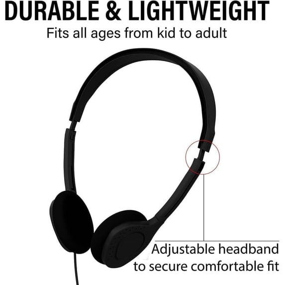 PYYNA-Bulk Classroom Headphones with Microphone – 10 Pack Multicolor Wired On-Ear Headsets, Adjustable 3.5mm Plug, Individually Wrapped for Schools, Libraries & Labs