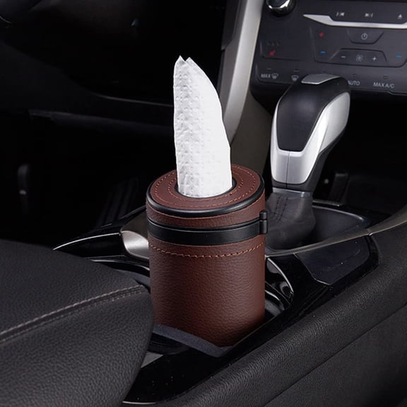 PYYNA-Car Tissue Tube, Cylinder Tissue Box Diameter 2.75'' PU Leather Round Tissues Container for Car Cup Holder, Up to 30 Count Tissue