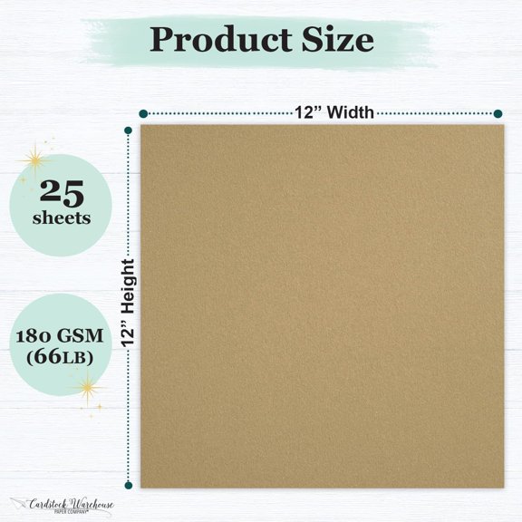 PYYNA-Cardstock Warehouse Materica Kraft Brown Cardstock Paper 25 Sheets, 12 x 12" 66 lb. / 180 GSM Premium Matte Brown Card Stock Cotton Blend Craft Paper for Invitations, Card Making & DIY Pr