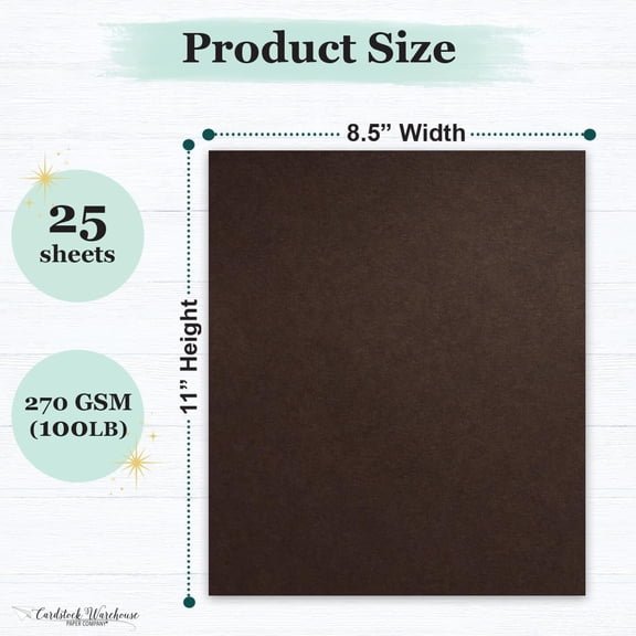 PYYNA-Cardstock Warehouse Pop-Tone Hot Fudge Brown Cardstock Paper 25 Sheets, 8.5 x 11" - 100 lb / 270 GSM Premium Brown Card Stock for Die-cutting, Crafts, Printing, Card Making and DIY Projects