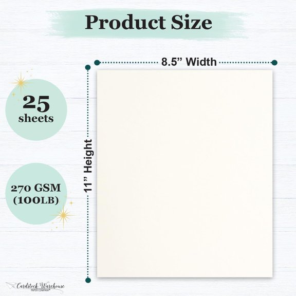 PYYNA-Cardstock Warehouse Pop-Tone Whip Cream Card Stock Paper - 25 Sheets, 8.5 x 11" - 100 lb / 270 GSM Premium Cream Card Stock for Die-cutting, Crafts, Printing, Card Making and DIY Projects