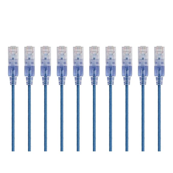 PYYNA-Cat6A 2ft Blue 10-Pk Patch Cable UTP 30AWG 10G Pure Bare Copper Snagless RJ45 SlimRun Series Ethernet Cable