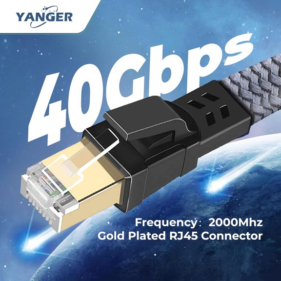 PYYNA-Cat8 Ethernet Cable 25FTNylon Braided High Speed Heavy Duty Network LAN Patch Cord, 40Gbps 2000Mhz with Gold Plated RJ45 Connector, Indoor&Outdoor for Modem/Router/Gaming/PC