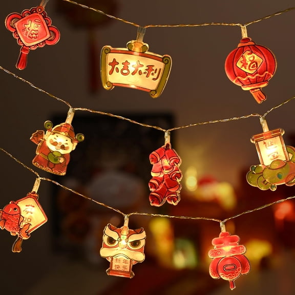 PYYNA-Chinese New Year Decorations 2026 Mini Indoor String Lights 9.8Ft 20 LED Fairy Lights 8 Modes Timer Battery Operated (Not Included) Chinese New Year Decors Window Lights for Mantel Bedroom