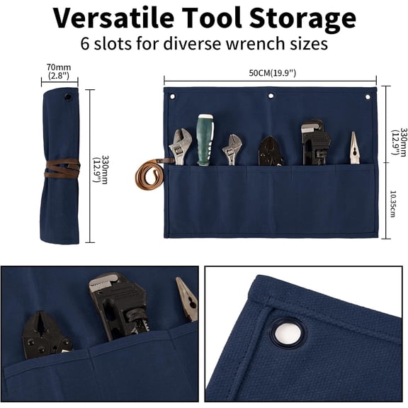 PYYNA-Chisel Roll,Small Tool Roll Pouch,Tool Roll Bag Organizer, Heavy Duty Waxed Canvas Tool Bag, Multi-Purpose Roll-Up Storage Bag for Hand Tools Holder with 6 Pockets Wrench Roll Up Pouch