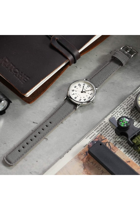 -Christmas Gift Sailcloth Watch Band Quick Release Watch Strap Compatible with Samsung Galaxy Watch 6 Classic 43mm 47mm 40mm 44mmTimex / Seiko / Fossil / Citizen for Men Women, White Elephant Gi