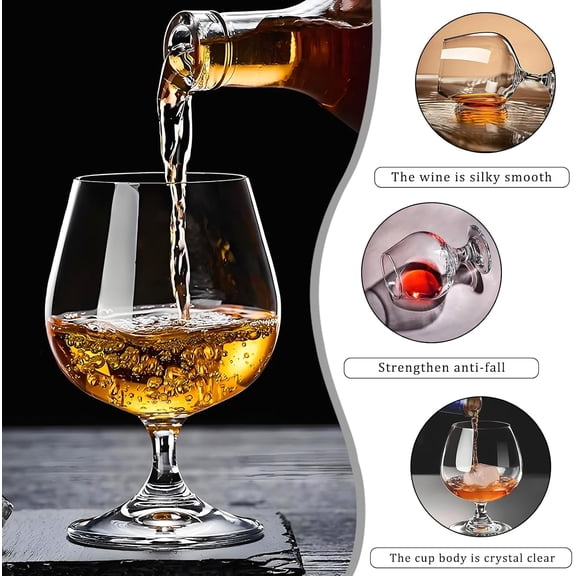 PYYNA-Cognac Glasses, Set of 4 Brandy Snifter Glasses, 11.5 Oz Short Wine Glass, Short Stem Wine Glass Set for Bourbon, Cognac, Brandy, Drinking Cups (4 PCS)