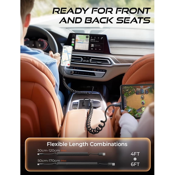 PYYNA-Coiled USB C Cable, 2 Pack for Android Auto & CarPlay Cable, Short USB A to USB C Cable Compatible with iPhone 17/16/15, Samsung Galaxy S25/S24/S23 A15/A14, Google Pixel 9/8, Space Black 4+6FT