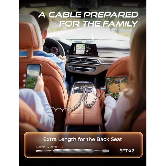 PYYNA-Coiled USB C Cable, 2 Pack for Android Auto & CarPlay Cable, Short USB A to USB C Cable Compatible with iPhone 17/16/15, Samsung Galaxy S25/S24/S23 A15/A14, Google Pixel 9/8, Space Gray 6FT