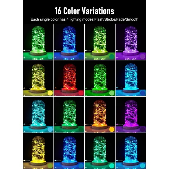 PYYNA-Color Changing Fairy String Lights - 33 ft 100 LED USB Silver Wire Lights with Remote and Timer, Starry Fairy Light for Bedroom Party Indoor Christmas Decoration, 16 Colors, Adapter Included