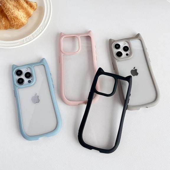 PYYNA-Cute Cat Ears Clear Phone Case Compatible with iPhone Case (Blue,for iPhone 14 Pro)