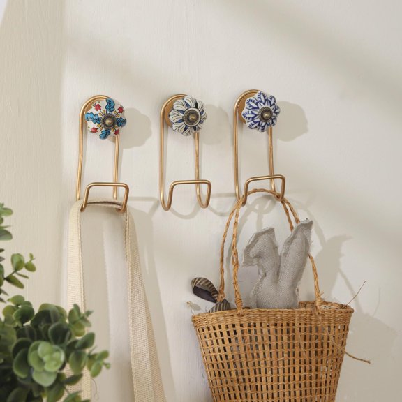 PYYNA-Decor Wall Hooks 3PCS Boho Hooks for Hanging Coats and Hat Gold Mounted Towel Hook for Bathrooms Clothing Bedroom