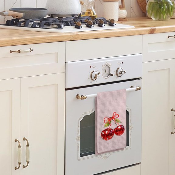 PYYNA-Disco Cherry Kitchen Towels, Preppy Trendy Mirror Ball Hand Towels, Pink Retro Coquette Dish Towels Dishcloths Tea Towels for Kitchen, Girly Disco Ball Kitchen Bathroom Dorm Decor, 16x24in