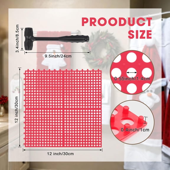 PYYNA-Drainage Tiles Modular Interlocking Floor Tiles with 1 Pc Plastic Hammer 12" x 12" Cushion Mat Non Slip Rubber Floor mat with Holes for Pool Bathroom Deck Kitchen Patio(Dark Red,8 Pack)