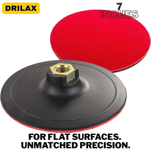 PYYNA-Drilax 7 Inch Hook and Loop Backing Pad, Rigid Low Profile Sanding Pad, 5/8-11 Thread with Wrench Mount, Flat Surface Grinding Polishing Pad for Angle Grinders and Polishers