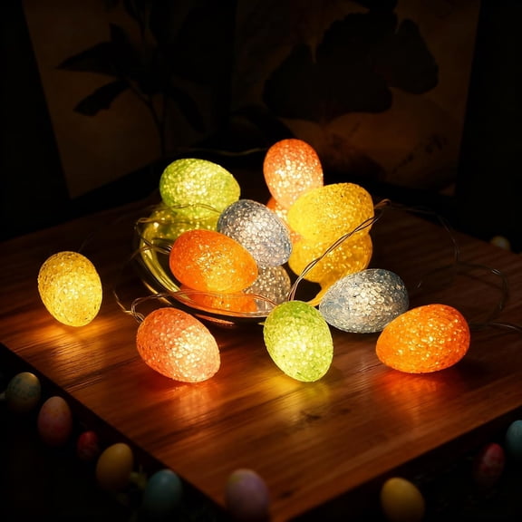 PYYNA-Easter Rice Grain Egg String Lights 5.4ft 10 LED Battery Operated Light Multicolor Eggs Pastel for Easter Party, Home, Fireplace, Mantels