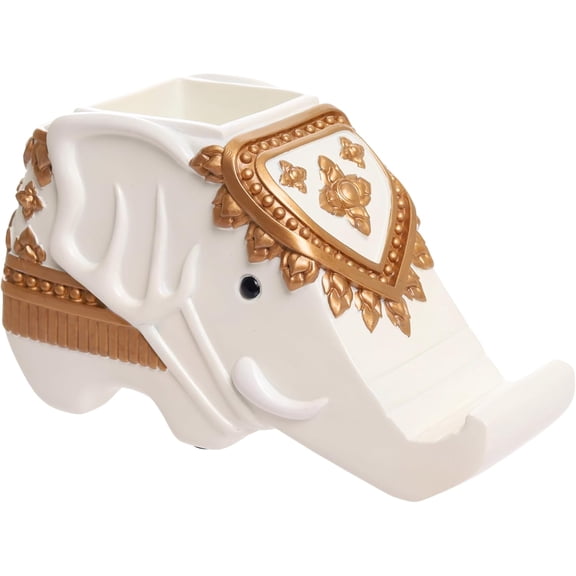 PYYNA-Elephant Phone Stand and Desk Organizer Multi-Purpose Ceramic Holder for Smartphone, Pens, Remote, Home Office or Living Room Decor, Decorative Thai Elephant Design, Elegant Gift Idea for Any