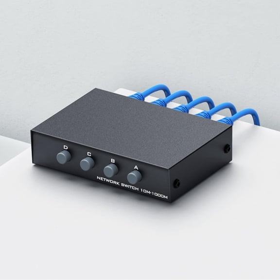 PYYNA-Ethernet Cable 4 Port RJ45 Network Switch 4 in 1 Out 1 in 4 Out 100M 1000M Manual Pushbutton Gigabit Compatible Computer Host Router Switch 1 Host at a Time