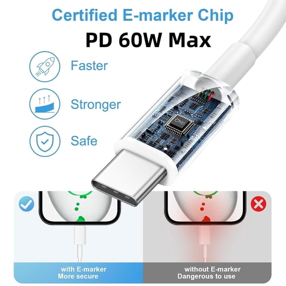 PYYNA-Extra LongUSB C To USB C Cable 20FT 1Pack 60W C Charging Cable Fast Charging 480Mbps Data Transfer Compatible with iPhone 16/15 Series/iPad Mini 6/Pro 2021/Galaxy S24/Pixel 8/Tablest/Laptops an